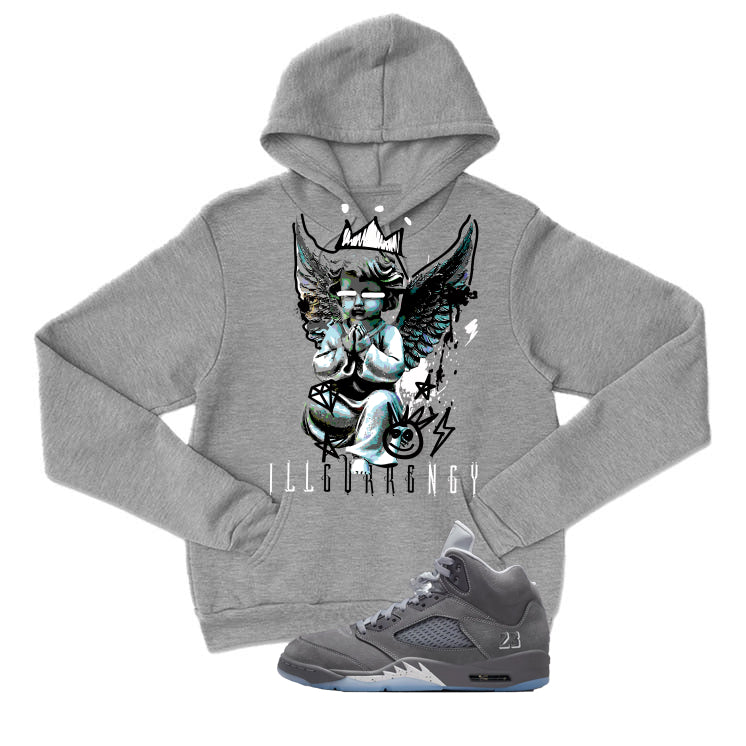 Air Jordan 5 Wolf Grey Matching T-Shirt, Sweatshirts & Hoodies Grey T-Shirt (Graffiti Angel)| illcurrency