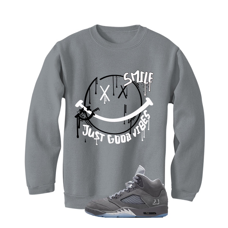 Air Jordan 5 Wolf Grey Matching T-Shirt, Sweatshirts & Hoodies Grey T-Shirt (Smile)| illcurrency