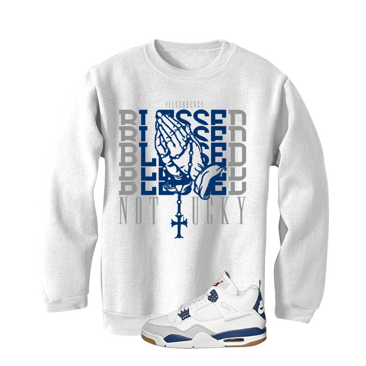 Nike SB x Air Jordan 4 Navy White T-Shirt (Blessed not lucky)| illcurrency