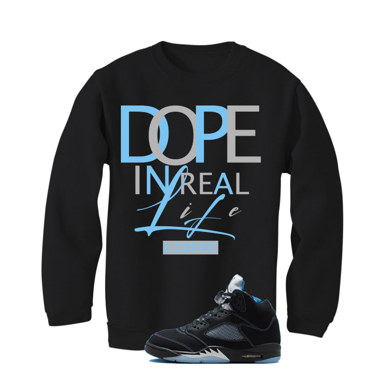 Air Jordan 5 Black/University Blue Matching T-Shirt Black T-Shirt (DOPE)| illcurrency