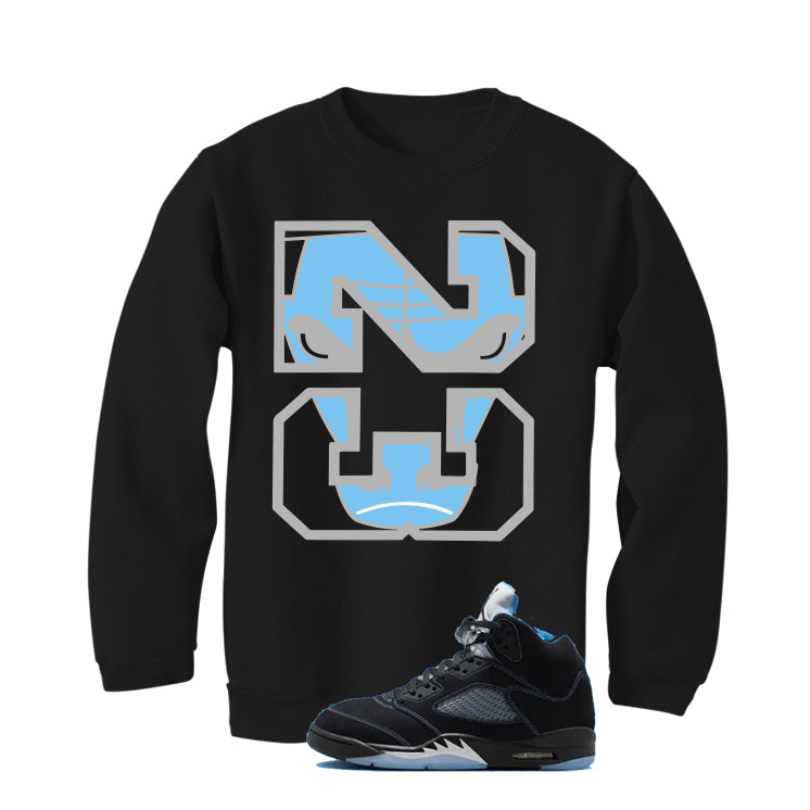 Air Jordan 5 Black/University Blue Matching T-Shirt Black T-Shirt (23)| illcurrency