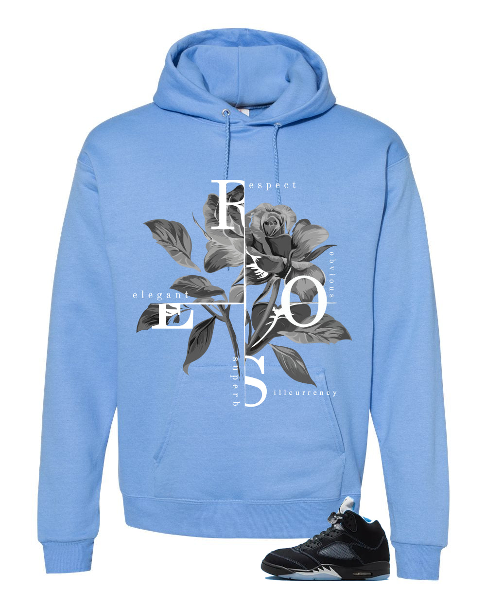 Air Jordan 5 Black/University Blue Matching T-Shirt Carolina Blue T-Shirt (Roses)| illcurrency