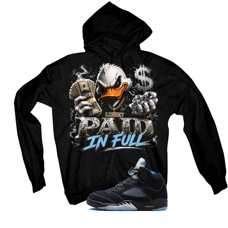 Air Jordan 5 Black/University Blue Matching T-Shirt Black T-Shirt (Paid in Full)| illcurrency