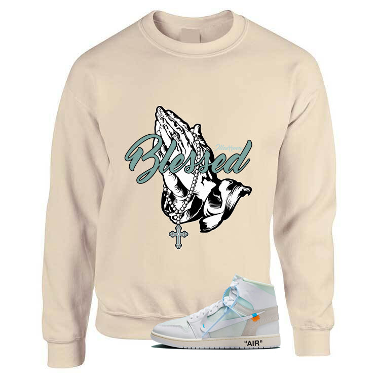 Off-White x Air Jordan 1 High OG Alaska Matching T-Shirt, Sweatshirts & Hoodies Tan T-Shirt (Blessed)| illcurrency