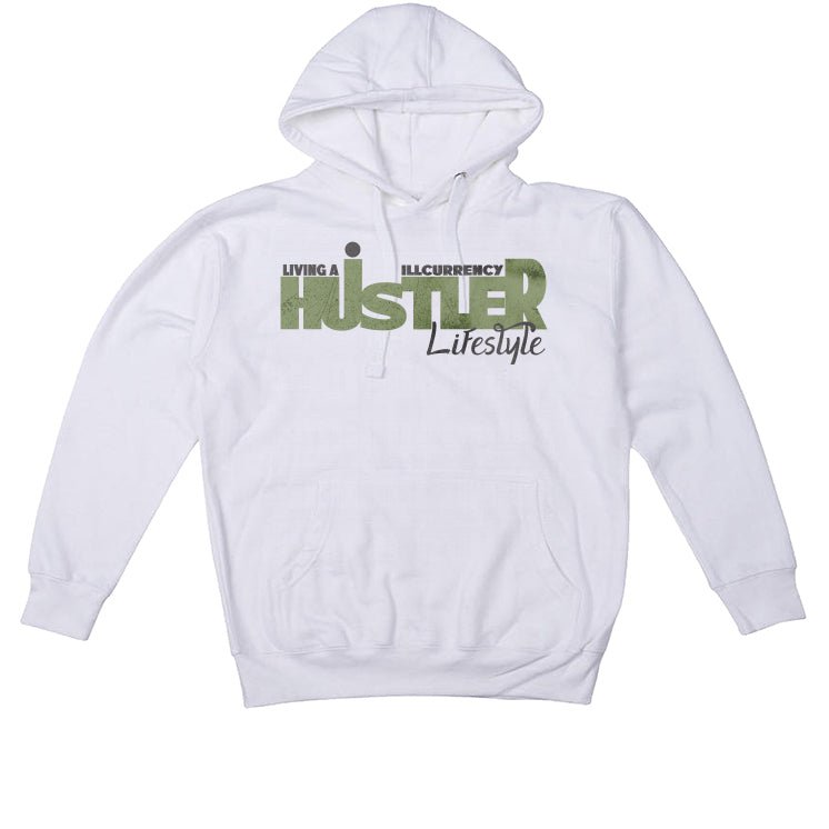 Air Jordan 4 Seafoam aka “Oil Green” - White T-Shirt (LIVING A HUSTLER LIFE STYLE)