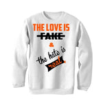 Air Jordan RETRO 1 (Orange black) 2019 White T-Shirt (Love is fake) - illCurrency Sneaker Matching Apparel